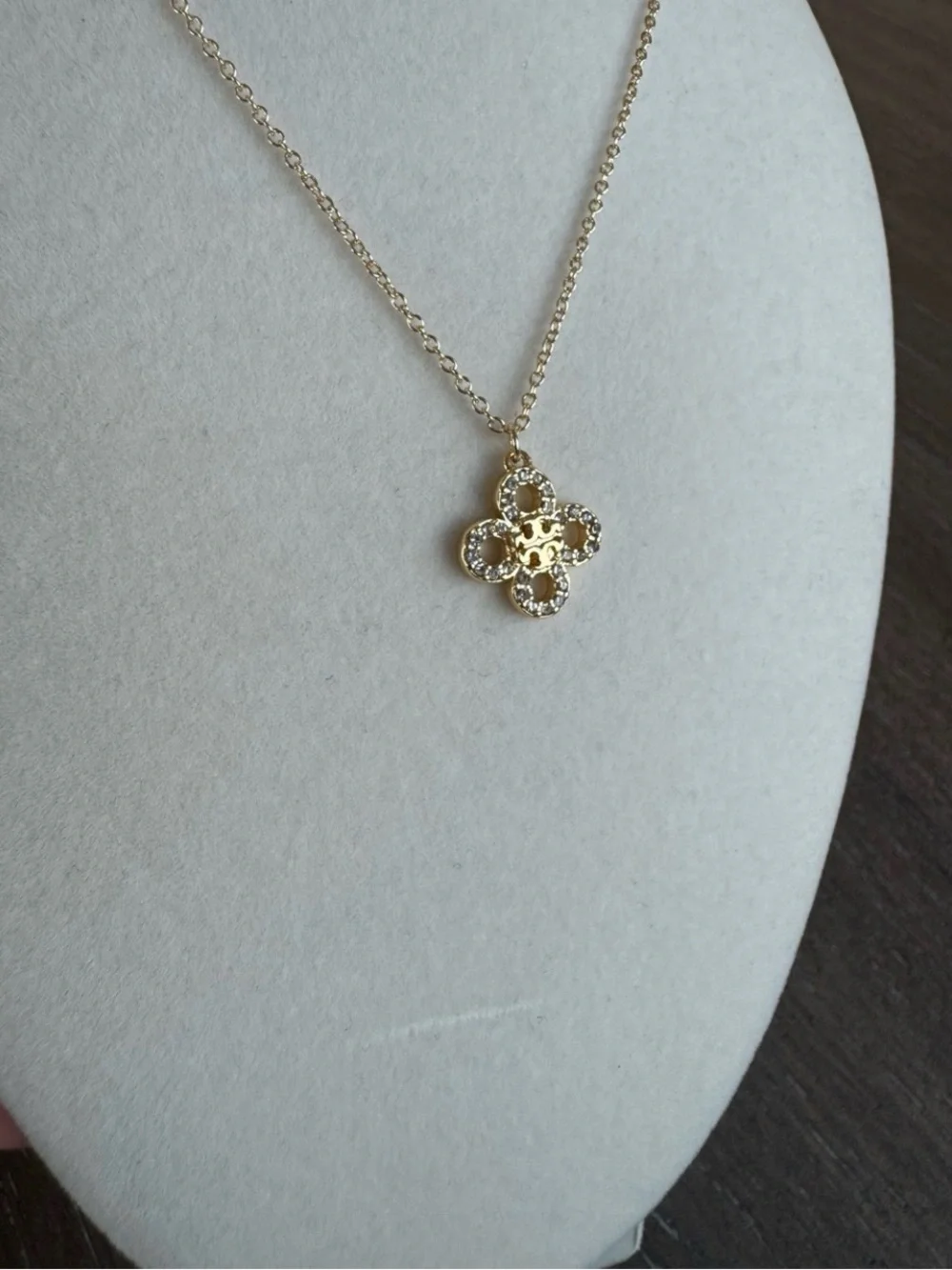 Tory Burch Kira clover pavé logo pendant necklace NWT